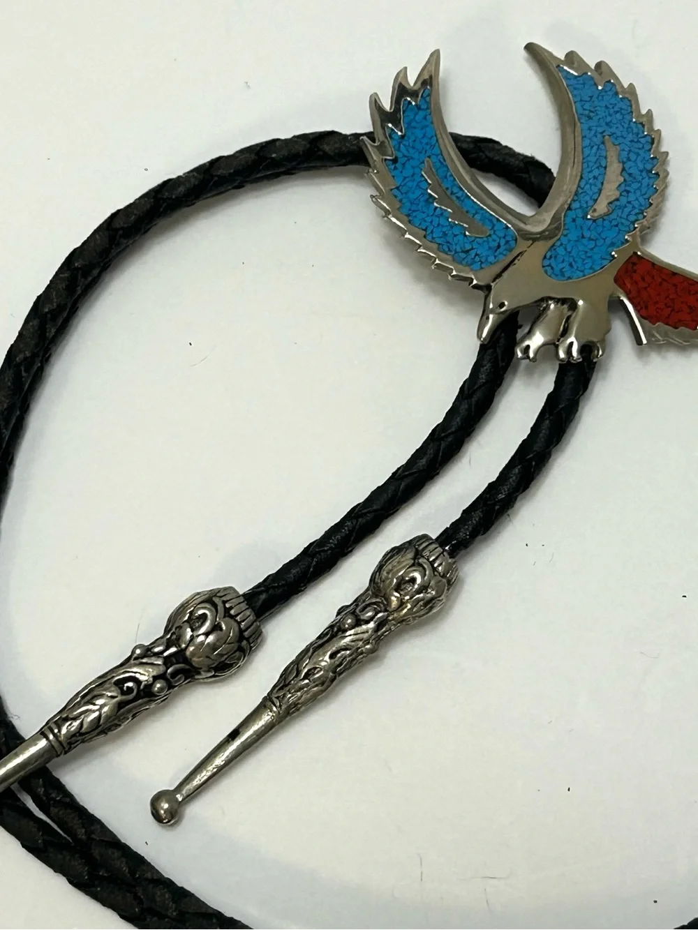 Lot of 2 Western Bolo Tie Eagle with Blue and Red Inlay & Thunderbird
